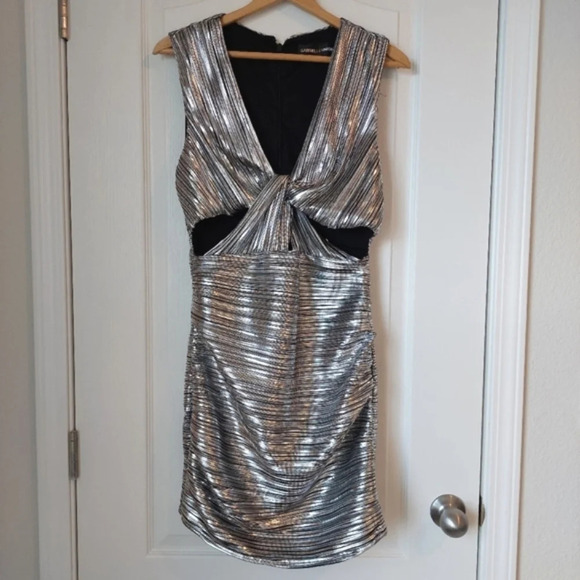 New York & Company Dresses & Skirts - Gabrielle Union for NY&Co Silver Metalic Ilussion Dress Size Meduim NWT